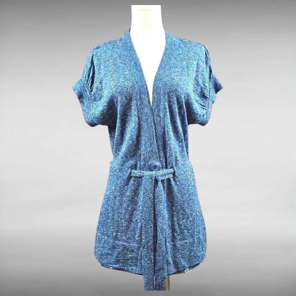 Slouchy Boho Layering Cardigan Blue Space Dye Belted Dolman Sleeve Knit Womens M